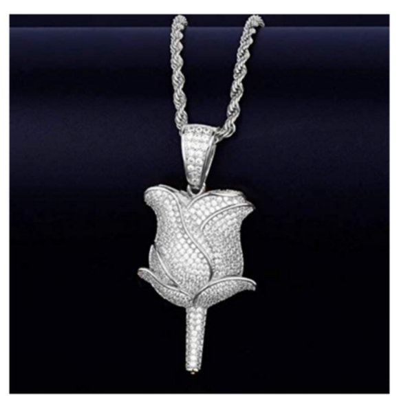 Rose Silver Diamond Rose Necklace Flower Chain - Picture 1 of 2